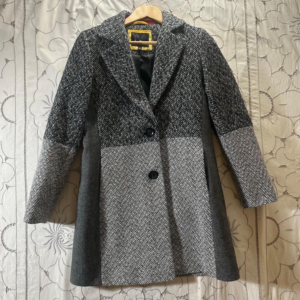 Sam Edelman Colorblock Herringbone Wool Blend Coat Size 6